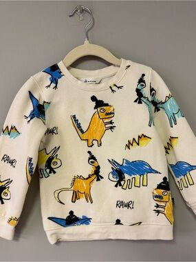 Kids Dino Print Sweatshirt - Cream with Blue & Yellow